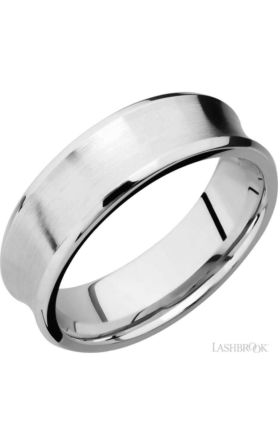 7 mm wide Concave Bevel 14K White Gold band.