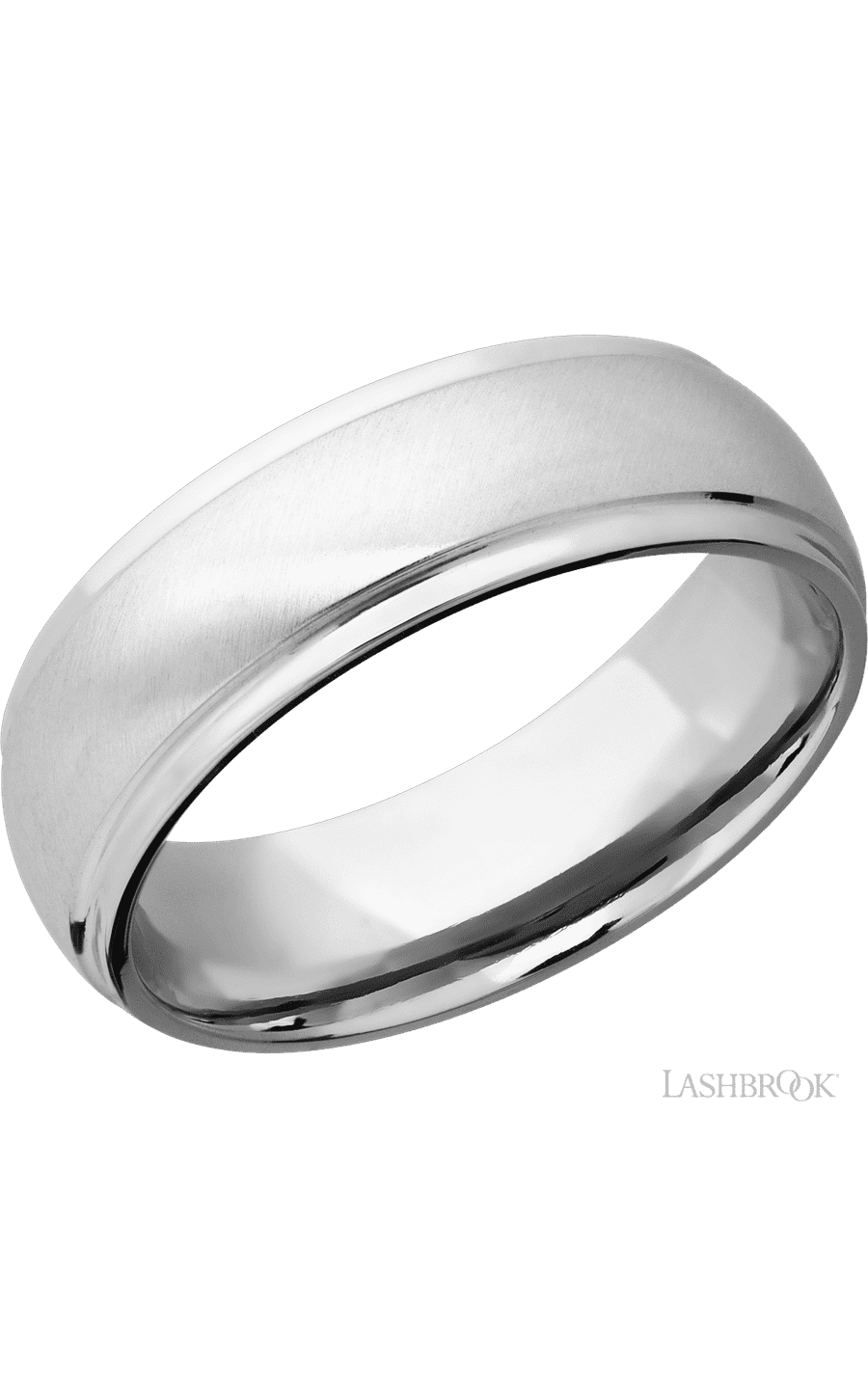 7 mm wide Domed Stepped Down Edges 14K White Gold band.
