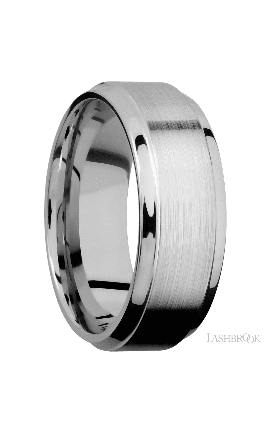 8 mm wide Stepped Bevel 14K White Gold band.
