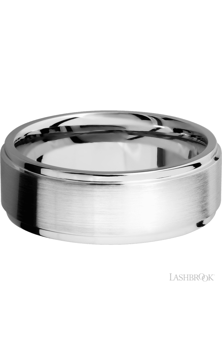 8 mm wide Flat Grooved Edges 14K White Gold band.