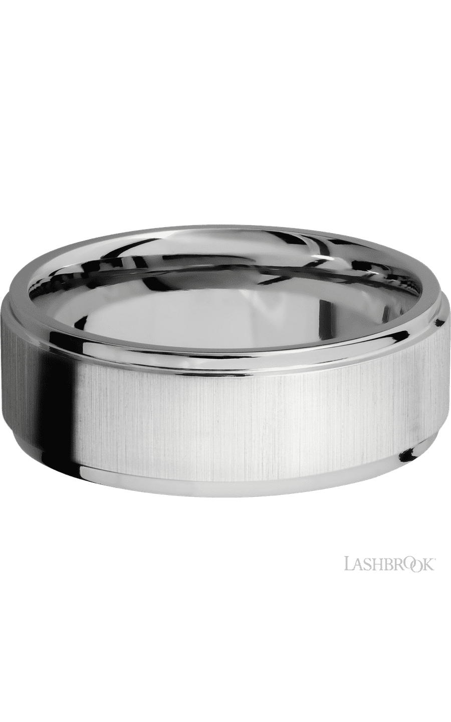 8 mm wide Flat Grooved Edges 14K White Gold band.