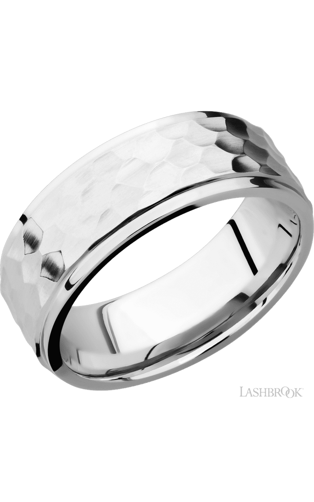 8 mm wide Flat Grooved Edges 14K White Gold band.