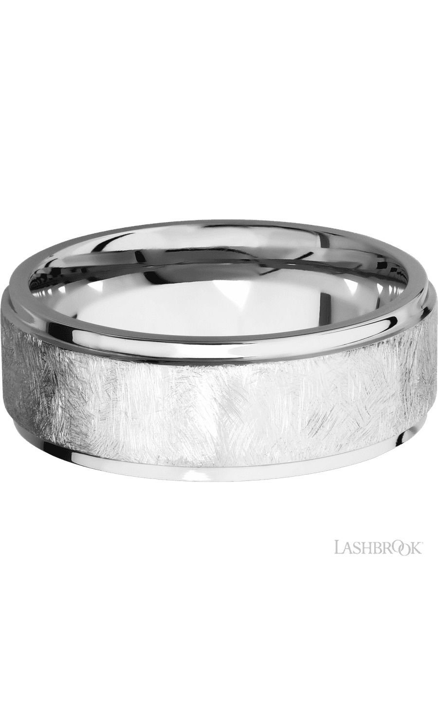 8 mm wide Flat Grooved Edges 14K White Gold band.