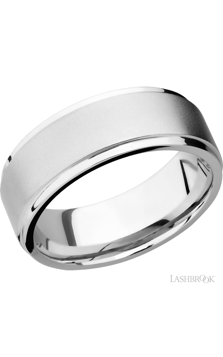 8 mm wide Flat Grooved Edges 14K White Gold band.