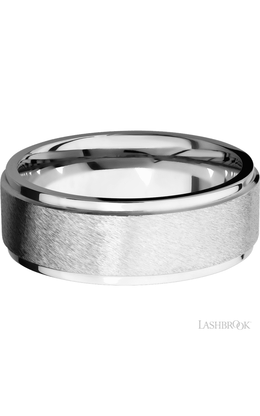 8 mm wide Flat Grooved Edges 14K White Gold band.