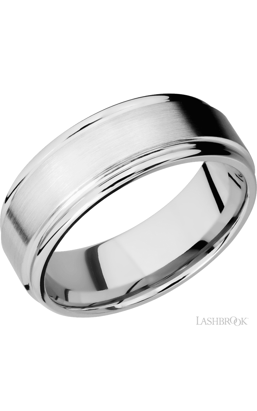 8 mm wide Flat Rounded Edges 14K White Gold band.