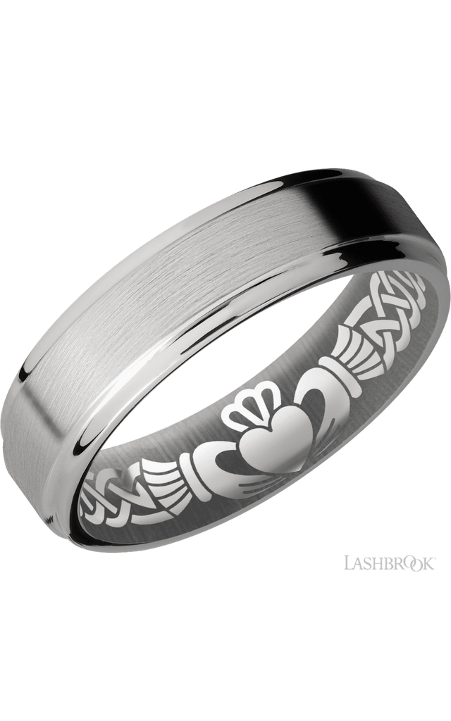 6 mm wide Flat Grooved Edges Titanium band.