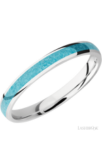 3 mm wide/Domed/Cobalt Chrome band with one 2 mm Centered inlay of Turquoise.