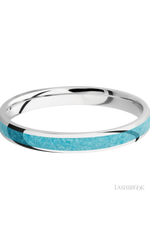 3 mm wide/Domed/Cobalt Chrome band with one 2 mm Centered inlay of Turquoise.