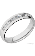 5 mm wide/Domed/Cobalt Chrome band with a Half Eternity arrangement of .07 carat Round Diamond stones in a Channel setting.