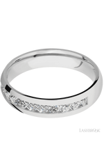 5 mm wide/Domed/Cobalt Chrome band with a Half Eternity arrangement of .07 carat Round Diamond stones in a Channel setting.