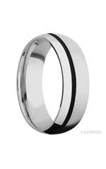 7 mm wide/Domed/Cobalt Chrome band with one 1 mm Off Center inlay of Black.