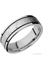 7 mm wide/Flat/Cobalt Chrome band with one 4 mm Centered inlay of Meteorite.
