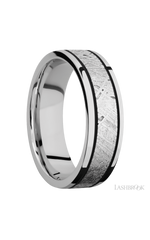 7 mm wide/Flat/Cobalt Chrome band with one 4 mm Centered inlay of Meteorite.