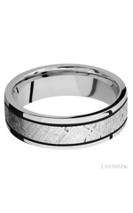 7 mm wide/Flat/Cobalt Chrome band with one 4 mm Centered inlay of Meteorite.