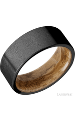 8 mm wide Flat Zirconium band featuring a Whiskey Barrel sleeve.