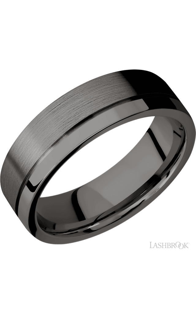 7 mm wide Flat with Off Center Accent Groove Tantalum Noir band.