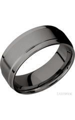 8 mm wide Flat Wide Grooved Edges Tantalum Noir band.