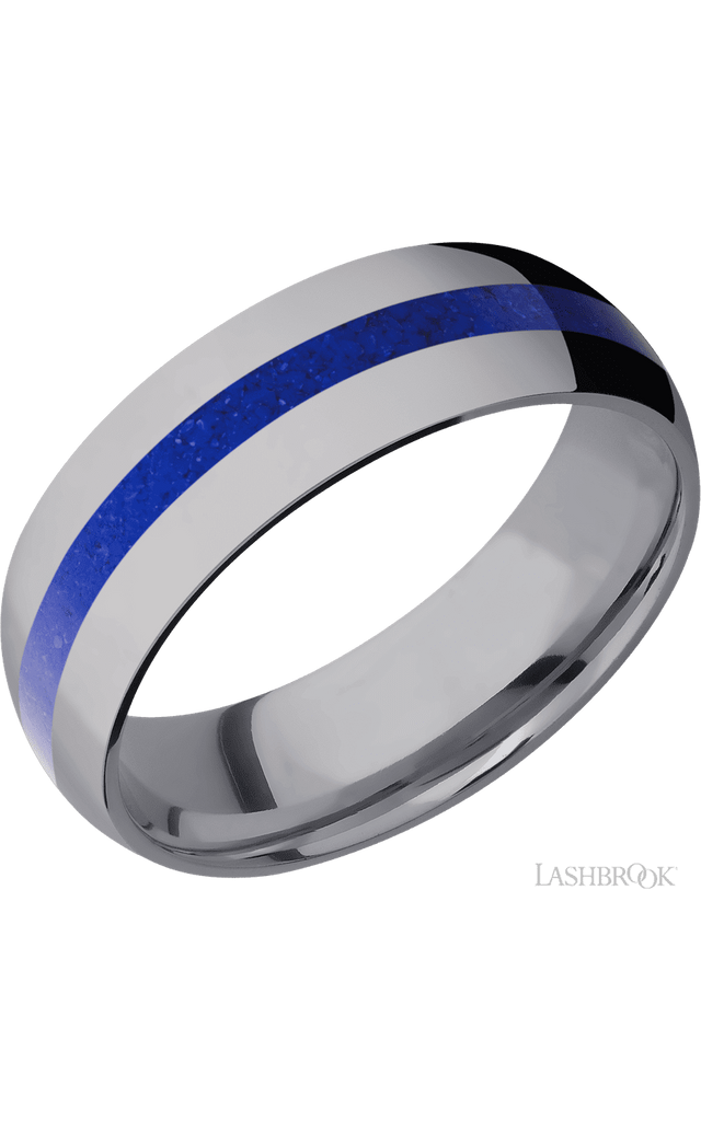 7 mm wide/Domed/Tantalum band with one 2 mm Centered inlay of Lapis.