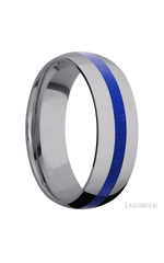 7 mm wide/Domed/Tantalum band with one 2 mm Centered inlay of Lapis.