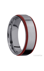7 mm wide/Flat Grooved Edges/Tantalum band with two 1 mm Edge inlays of Crimson.