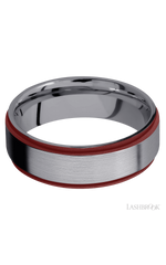 7 mm wide/Flat Grooved Edges/Tantalum band with two 1 mm Edge inlays of Crimson.