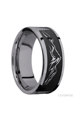 8 mm wide/Flat/Tantalum band with a laser carved Mountain 2 pattern.