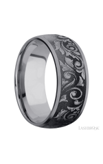 9 mm wide/Domed/Tantalum band with a laser carved Western Scroll pattern.