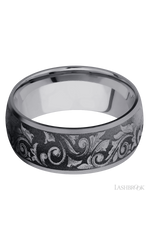 9 mm wide/Domed/Tantalum band with a laser carved Western Scroll pattern.