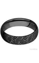 6 mm wide/Domed/Zirconium band with a laser carved Twisted Leaf pattern.
