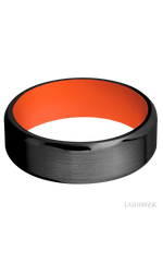 7 mm wide Beveled Zirconium band featuring a Hunter Orange sleeve.