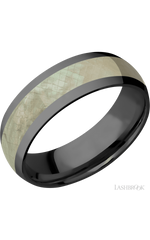 7 mm wide/Domed/Zirconium band with one 4 mm Centered inlay of Freshwater Mother of Pearl.