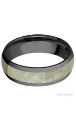 7 mm wide/Domed/Zirconium band with one 4 mm Centered inlay of Freshwater Mother of Pearl.