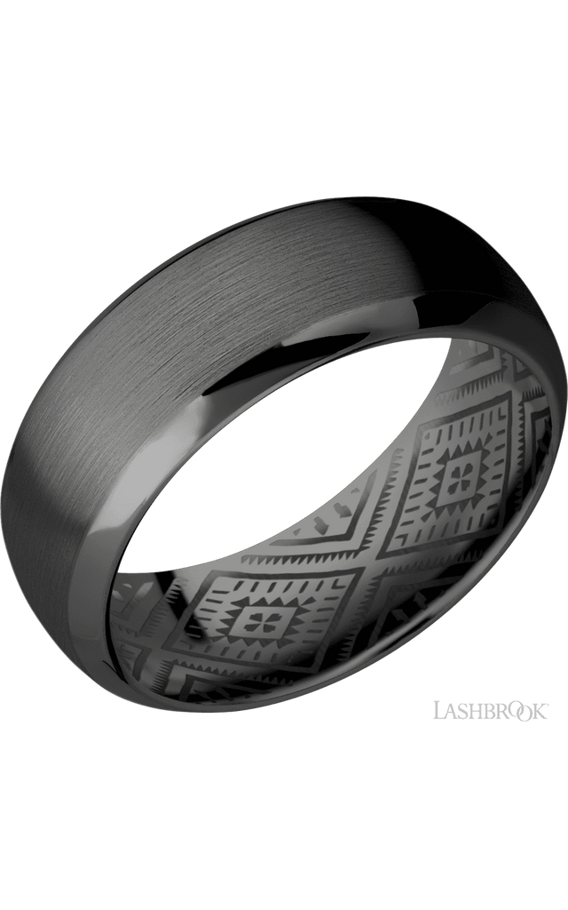 8 mm wide Domed Bevel Zirconium band.