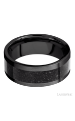 8 mm wide/Flat/Zirconium band with one 5 mm Centered inlay of Dinosaur Bone Black.