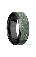 8 mm wide/High Bevel/Zirconium band with one 5 mm Centered inlay of Ocean Jasper.