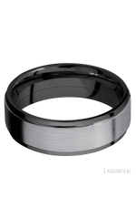 7 mm wide/Flat Grooved Edges/Zirconium band with one 5 mm Raised Centered inlay of Tantalum.