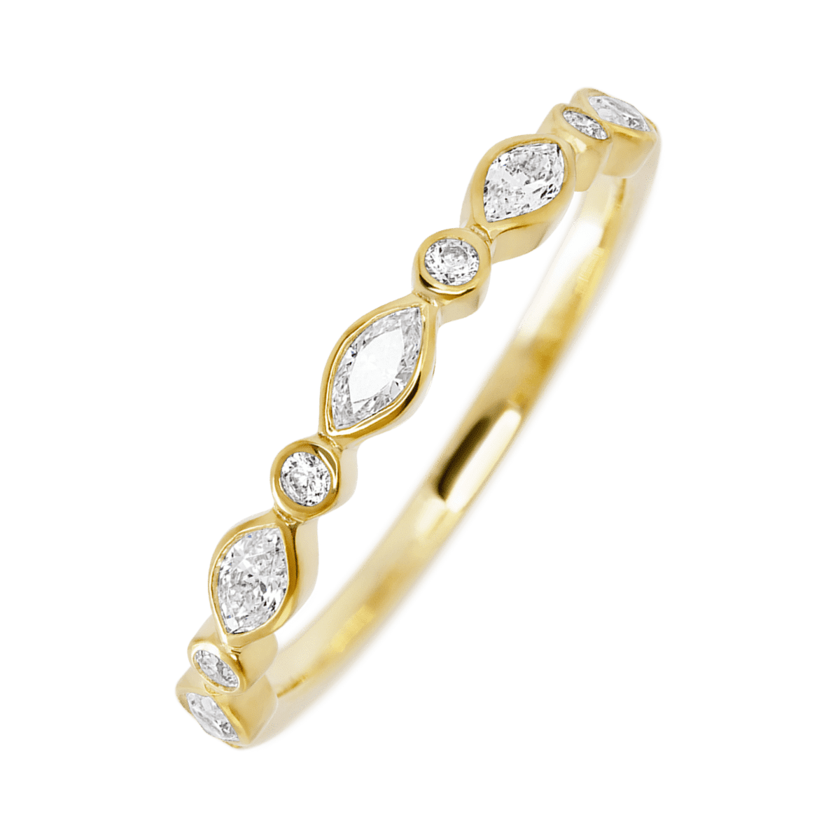 14K Yellow Gold band with 4 Round and 5 Marquise Lab Grown Diamond having TCW-.56