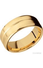 8 mm wide Beveled with Center Accent Groove 14K Yellow Gold band.