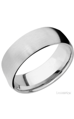 8 mm wide/Domed/14K White Gold band with  two 1 mm Sidebraid inlays of 14K White Gold and featuring a 3 Row Eternity arrangement of .015 carat Round Diamond stones in a Bead Channel setting