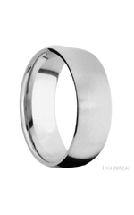8 mm wide/Domed/14K White Gold band with  two 1 mm Sidebraid inlays of 14K White Gold and featuring a 3 Row Eternity arrangement of .015 carat Round Diamond stones in a Bead Channel setting