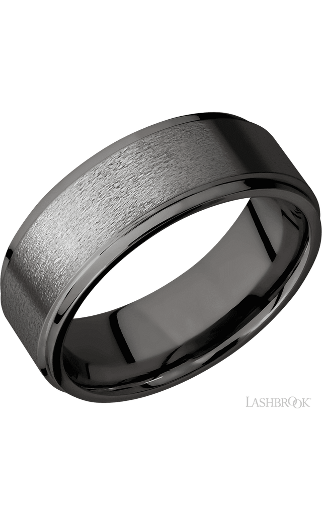8 mm wide Flat Grooved Edges Tantalum Noir band.