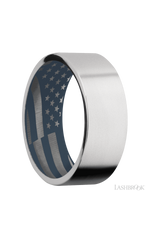 8 mm wide Flat Cobalt Chrome band featuring a Navy Blue sleeve.