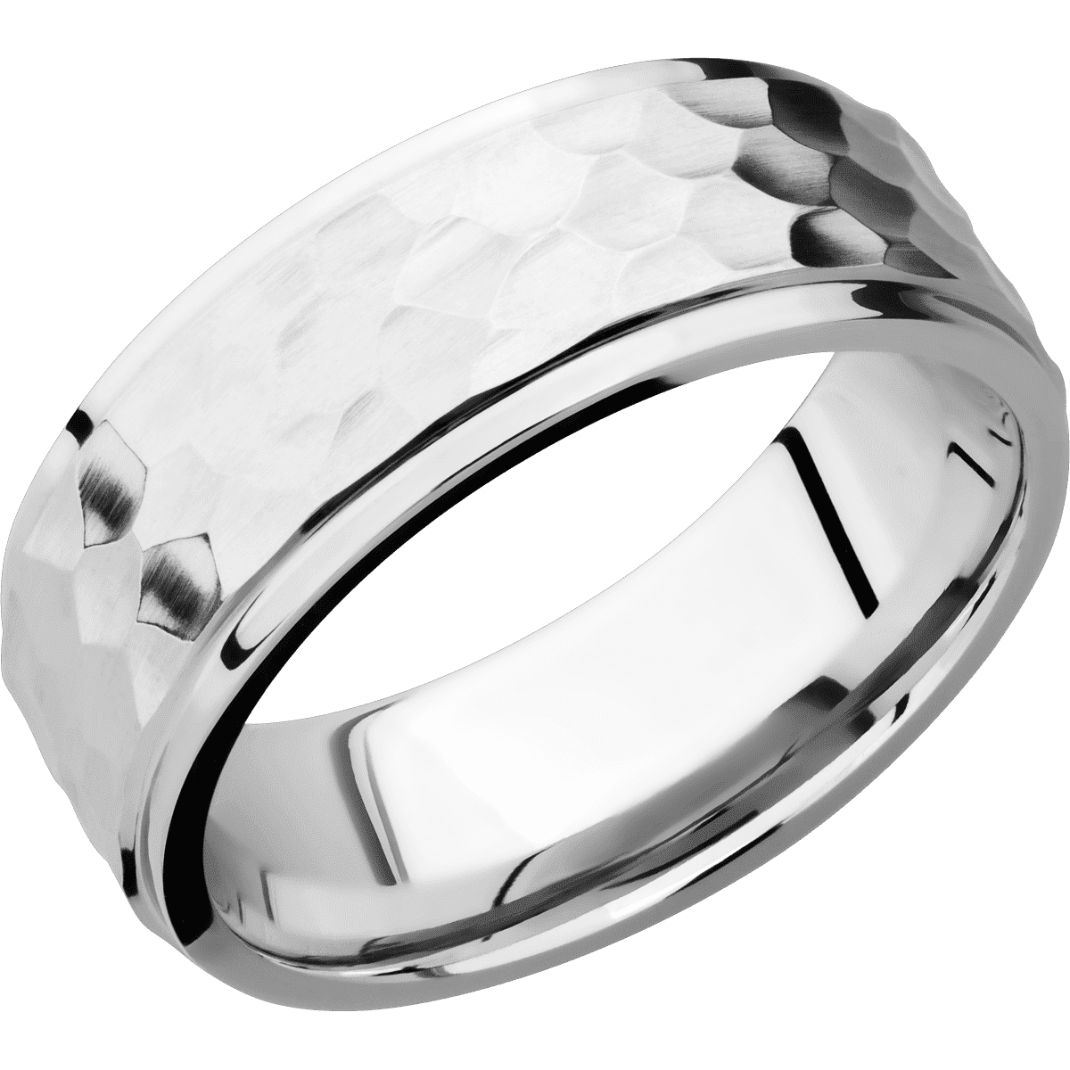 14K White Gold with Hammer , Polish Finish