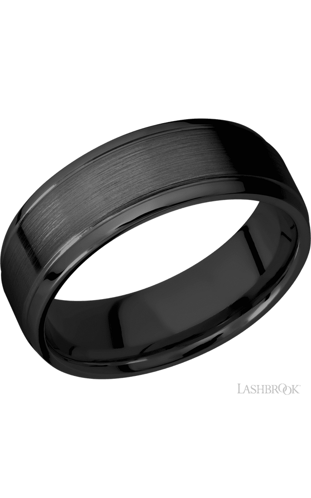 7 mm wide Stepped Bevel Zirconium band.