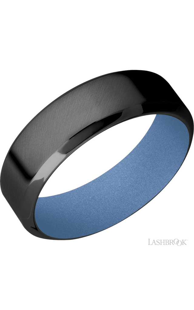 7 mm wide High Bevel Zirconium band featuring a Crushed Orchid sleeve.