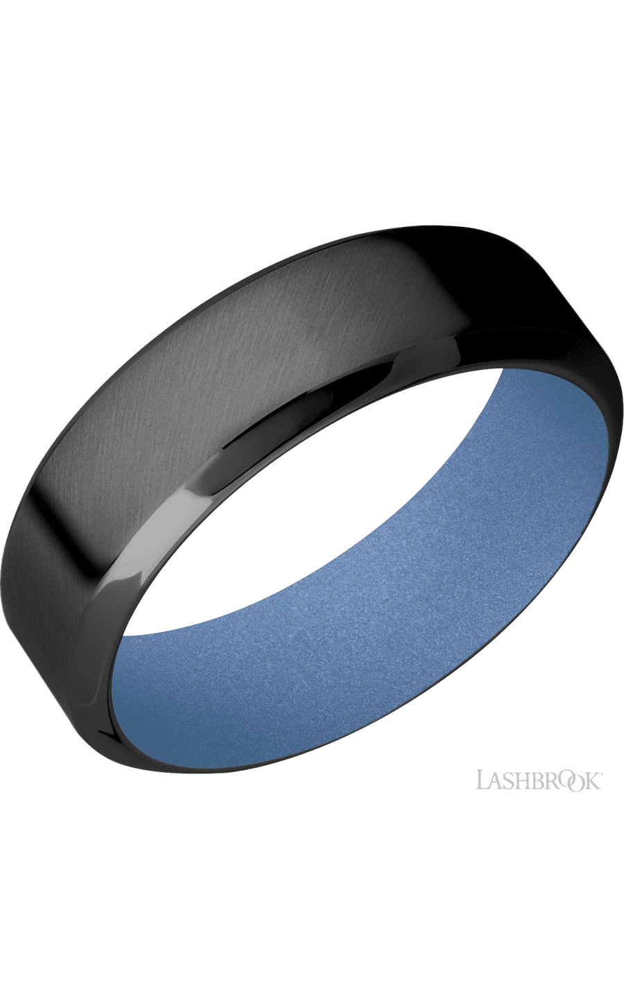 7 mm wide High Bevel Zirconium band featuring a Crushed Orchid sleeve.