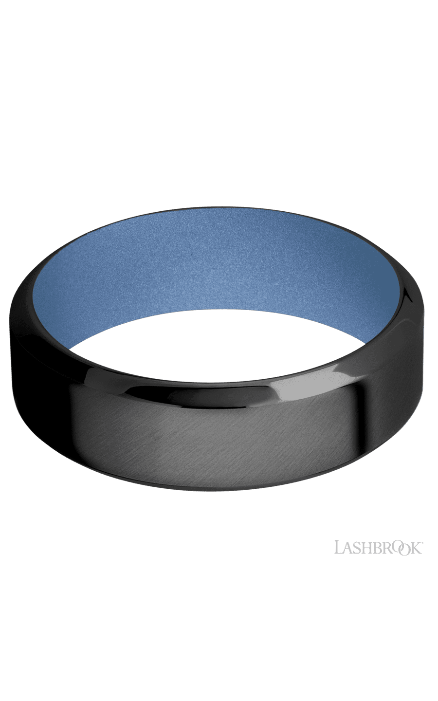 7 mm wide High Bevel Zirconium band featuring a Crushed Orchid sleeve.