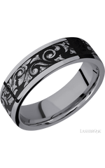 7 mm wide/Flat/Tantalum band with a laser carved Western Scroll pattern.