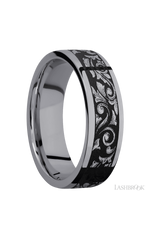 7 mm wide/Flat/Tantalum band with a laser carved Western Scroll pattern.